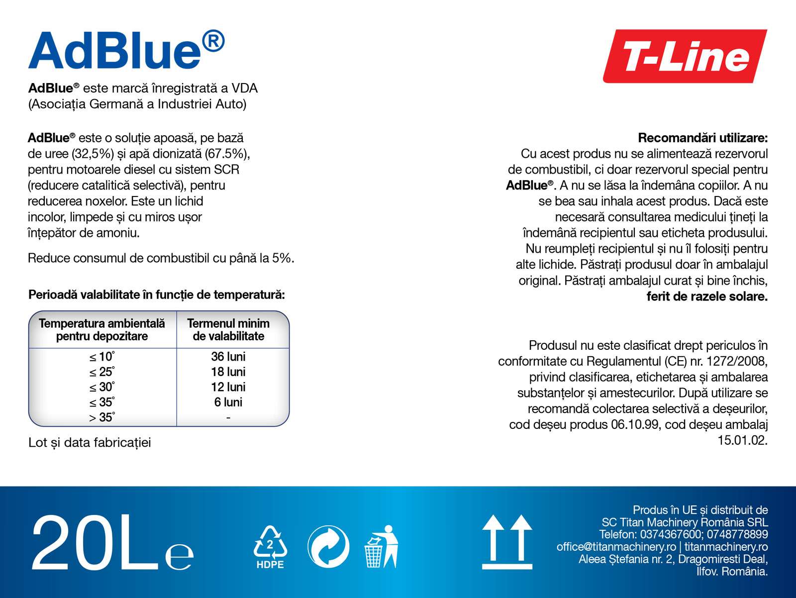 Eticheta T Line AdBlue 20L press 2